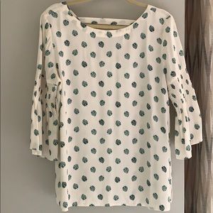 3/4 ruffle sleeve leaf print blouse